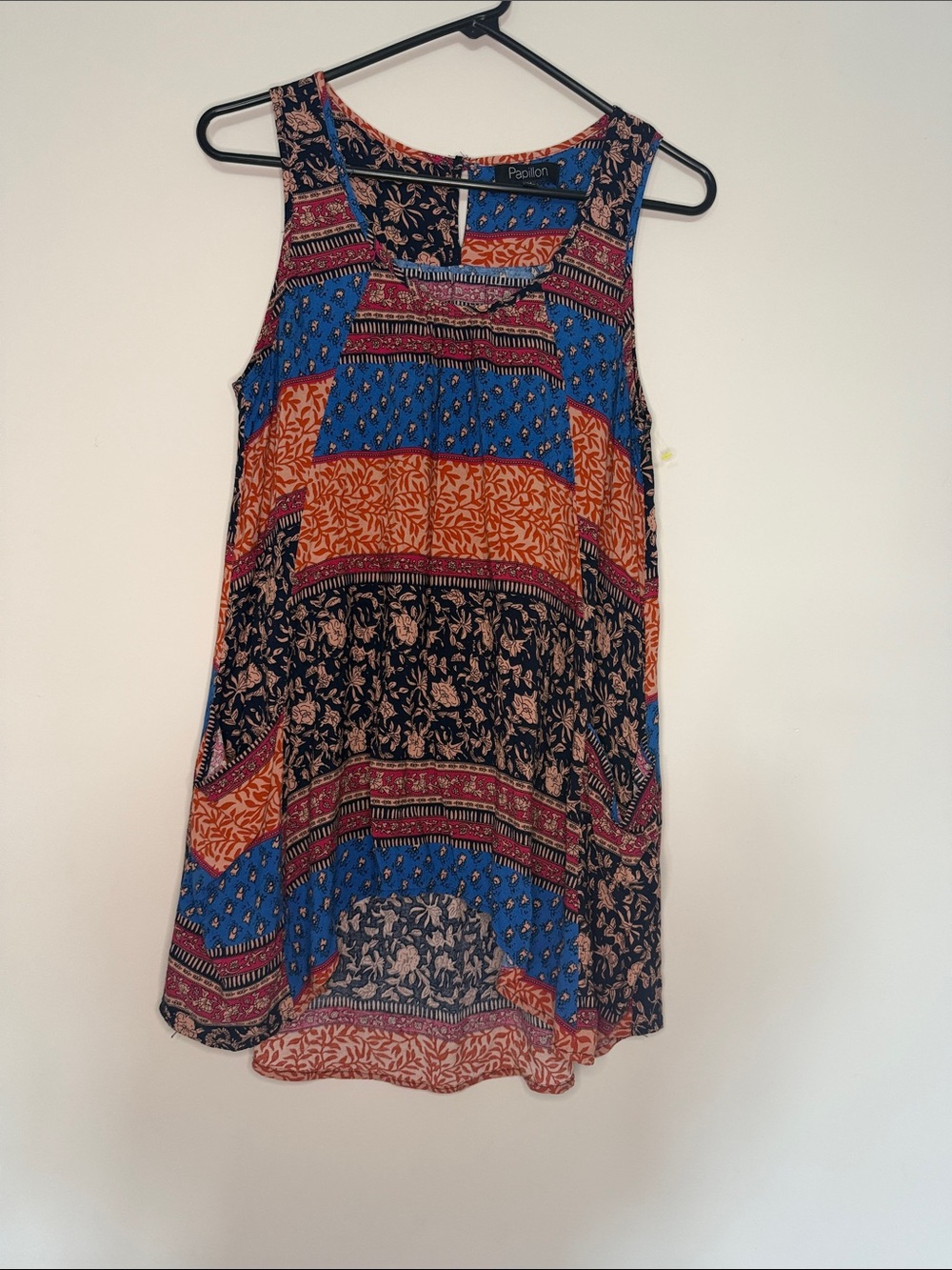 Papillon Blanc Blue and Orange Patchwork Floral-Print Tank